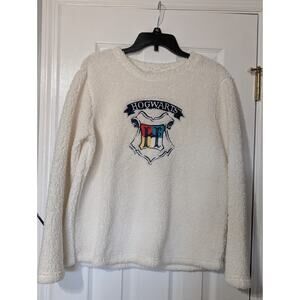 Harry Potter Hogwarts Fleece Sherpa Sleepwear Top Pajama White Medium Women’s
